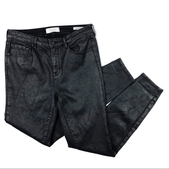 PACSUN Black Mid-Rise Wax Denim Pants - Picture 2 of 12